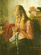 Michael Ancher hceklende ung pige, tine oil painting on canvas